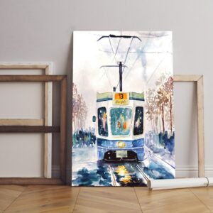 tram oil painting Printed Canvas wall art