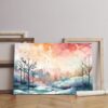 Amazing watercolor canvas painting snowy landscape with snowy Printed wall art