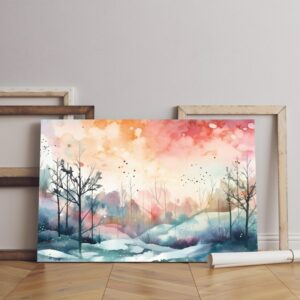 Amazing watercolor canvas painting snowy landscape with snowy Printed wall art