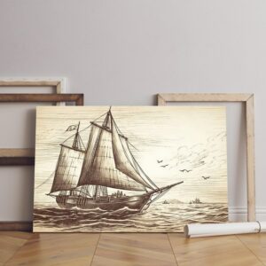 drawing-sketch-vintage- canvas-ship-sailboat-generative Printed wall art
