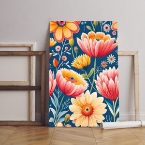 seamless pattern canvas with watercolor flowers Printed wall art