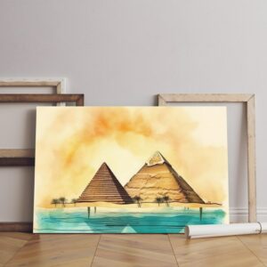 watercolor canvas illustration pyramids egypt Printed wall art