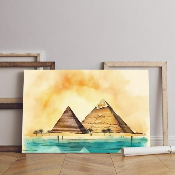 watercolor canvas illustration pyramids egypt Printed wall art