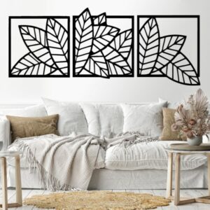 Leaves shape 3 panels Wood Wall art 60x180