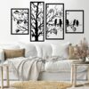Beautiful Tree and birds 4 panels Wood Wall decal art 80x150 Black