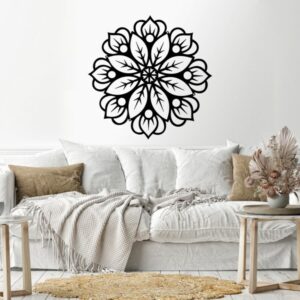 Geometric shape flower Wood Wall art 80x80 Black