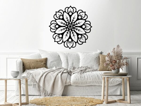 Geometric shape flower Wood Wall art 80x80 Black
