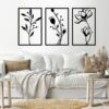 Leaves shape 3 panels Wood Wall art 80x150 Black