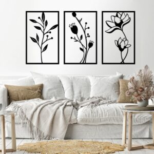 Leaves shape 3 panels Wood Wall art 80x150 Black