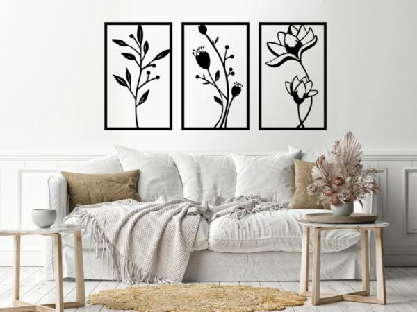 Leaves shape 3 panels Wood Wall art 80x150 Black