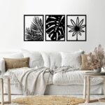 Leaves shape 3 panels Wood Wall art 80x180 Black
