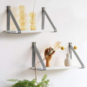 Amazing wall floating shelves PU Gray Leather Strap