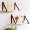 Beautiful wall floating shelves PU Brown Leather Strap
