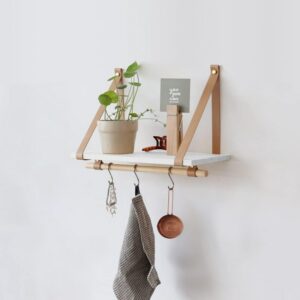 Beautiful wall floating shelves PU Biege Leather Strap