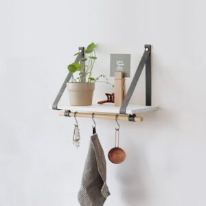 Amazing wall floating shelves PU Gray Leather Strap