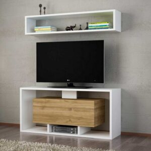 هوم جاليري وحدة تلفاز 45x30x90 بني * أبيض