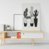 Four Cactus canvas Black And White Potted Plant Printed wall art