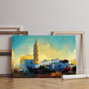Tunisia city painting canvas illustration tunisia landmarks art Printed wall art