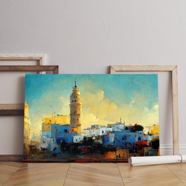 Tunisia city painting canvas illustration tunisia landmarks art Printed wall art