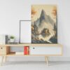 Painting cabin canvas by lake with mountain background Printed wall art