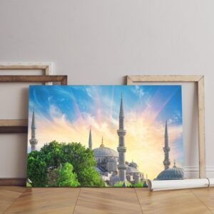 مسجد السلطان أحمد الأزرق خلفية شروق الشمس الساطع