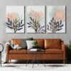 Luxury navy canvas blue and gold print with plants and ink splashes botanical art