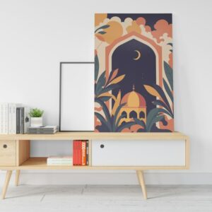 Building a mosque canvas surrounded by colorful flowers Printed wall art