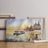 Boats next to the coast printed on canvas