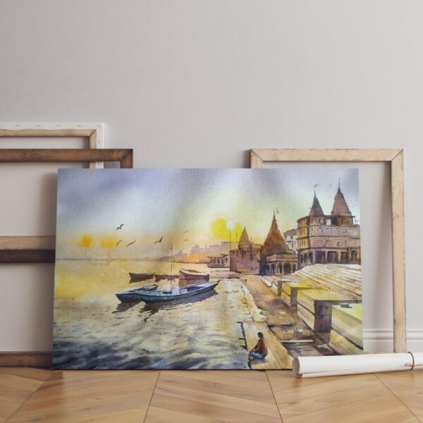 Boats next to the coast printed on canvas