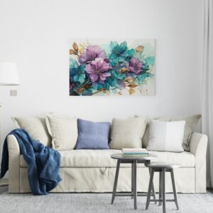 Teal Harmony Flower Stretched canvas Printed  wall art