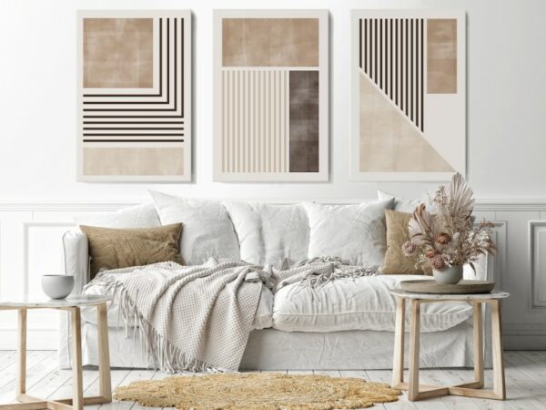Beautiful Set of 3  Geometric canvas scandinavian Minimalist Beige & Brown