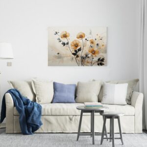 Amazing background canvas Vintage illustration flowers branches birds gold modern Art Printed wall art