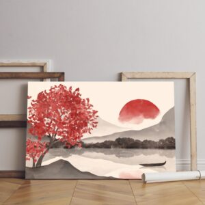 Beautiful Red Tree with sunset canvas Printed wall art