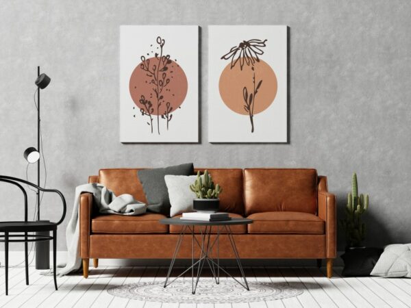 Beautiful Set of 2 canvas wall  tableau art vector pattern of flowers and branches