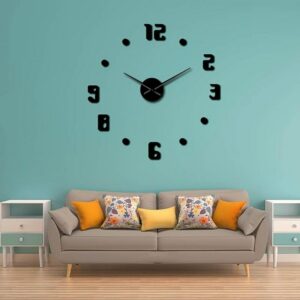 Black three-dimensional wall clock with numbers