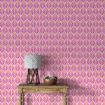 Decor of Thai Style Pink pattern Fabric Wallpaper Covers an area ​​up to 4.2mX3m with adhesive  and smoothing tool