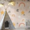 Bohemia Pink Rainbows and Stars Fabric Wallpaper Covers an area ​​up to 4.2mX3m with adhesive  and smoothing tool