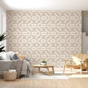 ورق حائط من القماش البيج/الكريمي الهندسي من Belgravia Decor Amelie يغطي مساحة تصل إلى 4.2 متر × 3 متر باستخدام لاصق وأداة تنعيم