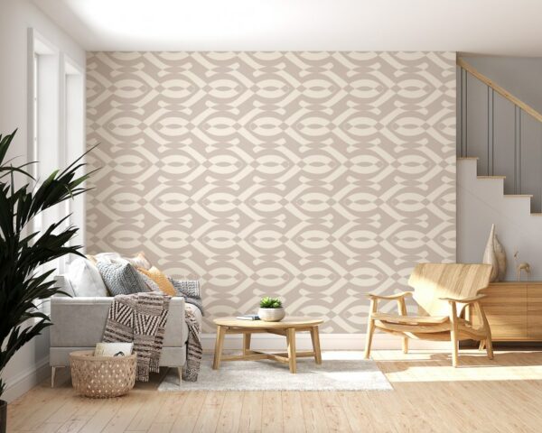 ورق حائط من القماش البيج/الكريمي الهندسي من Belgravia Decor Amelie يغطي مساحة تصل إلى 4.2 متر × 3 متر باستخدام لاصق وأداة تنعيم