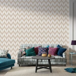 ورق حائط قماشي هندسي صحارى جيو جولد يغطي مساحة تصل إلى 4.2م × 3م مع أداة لاصقة وتنعيم