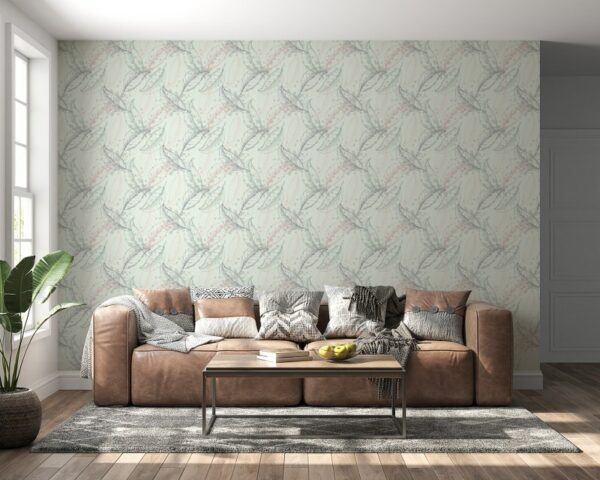 Magical Garden in Mint  Fabric Wallpaper Covers an area ​​up to 4.2mX3m with adhesive  and smoothing tool