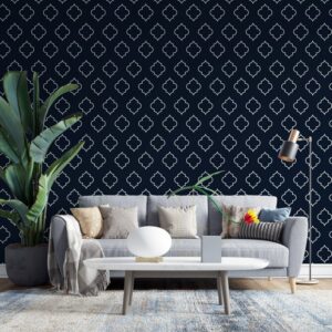 Abstract Geometric Pattern Blue Fabric Wallpaper Covers an area ​​up to 4.2mX3m with adhesive  and smoothing tool