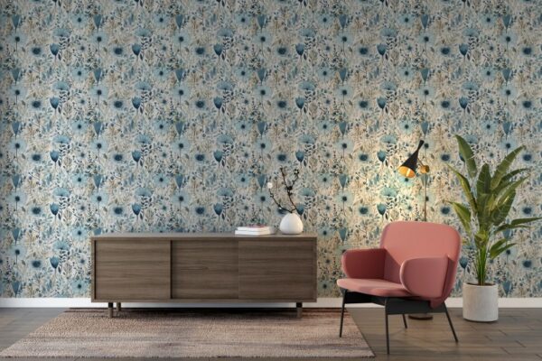 Floral Design Vector Line art Illustration rococo Fabric Wallpaper Covers an area ​​up to 4.2mX3m with adhesive  and smoothing tool