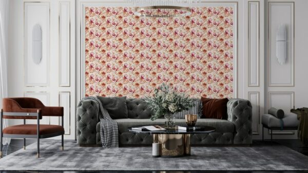 Amazing Watercolor seamless floral pattern delicate pink flowers Fabric Wallpaper Covers an area ​​up to 4.2mX3m with adhesive  and smoothing tool