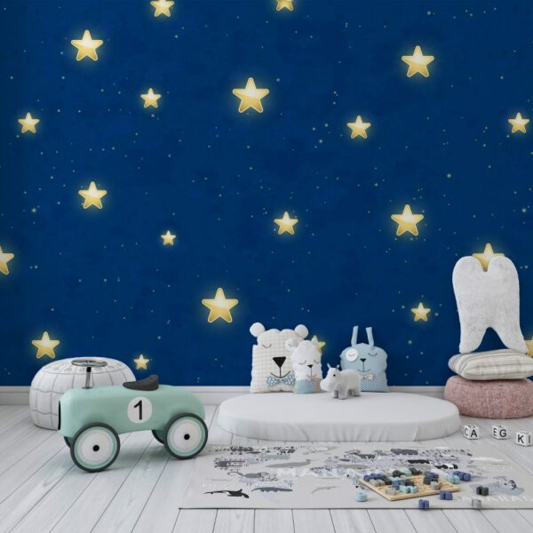 Seamless background with shining golden stars on dark blue sky illustration Fabric Wallpaper Covers an area ​​up to 4.2mX3m with adhesive  and smoothing tool