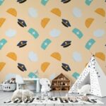 Beautiful Set of Hat Icons of Various Professions Careers Fabric Wallpaper Covers an area ​​up to 4.2mX3m with adhesive  and smoothing tool