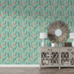 A seamless pattern with a bird of paradise flowers. Fabric Wallpaper Covers an area ​​up to 4.2mX3m with adhesive  and smoothing tool