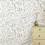 Seamless Pattern floral greenery leaves watercolor Fabric Wallpaper Covers an area ​​up to 4.2mX3m with adhesive  and smoothing tool