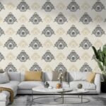 Beige geometric ornamental floral marble background Fabric Wallpaper Covers an area ​​up to 4.2mX3m with adhesive  and smoothing tool