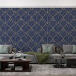 ورق حائط من القماش بنمط آرت ديكو أزرق تجريدي بدون درزات يغطي مساحة تصل إلى 4.2 متر × 3 متر باستخدام أداة لاصقة وتنعيم